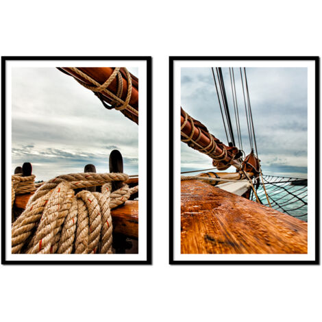 CUADRO ENMARCADO 53x73cm Díptico Conjunto de 2 cuadros Barco Yate Mar P2138