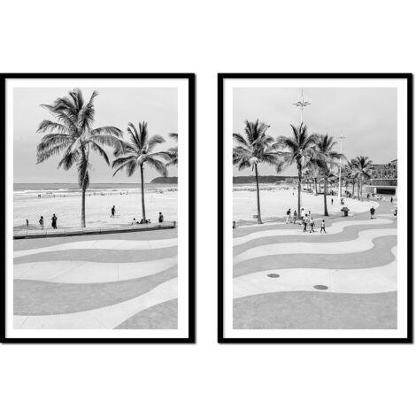 CUADRO ENMARCADO 53x73cm Díptico Conjunto de 2 cuadros Playa de Copacabana Palmeras P2174