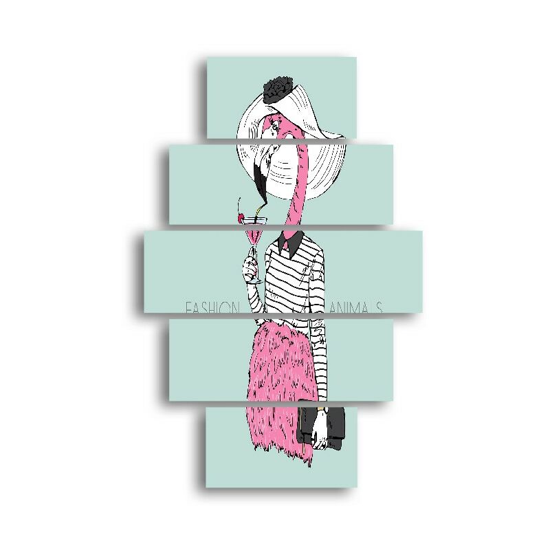 

Homemania - Cuadro Flamingo - 5 Piezas - Animales - por sala, habitacion - Multicolor en MDF, 95 x 0,3 x 60 cm