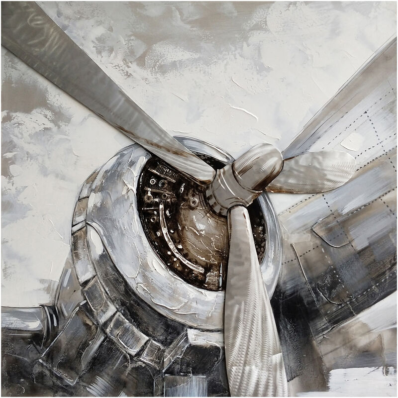 Kuateh - Tableau Peinture Hélice d'Avion Kuatéh 100x100 cm Huile sur Toile