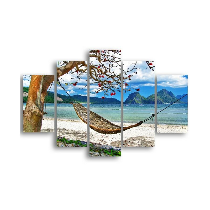 

Homemania - Cuadro Isla - 5 piezas - Naturaleza y paisajes - por sala de estar, habitacion - Multicolor en MDF, 95 x 0,3 x 60 cm