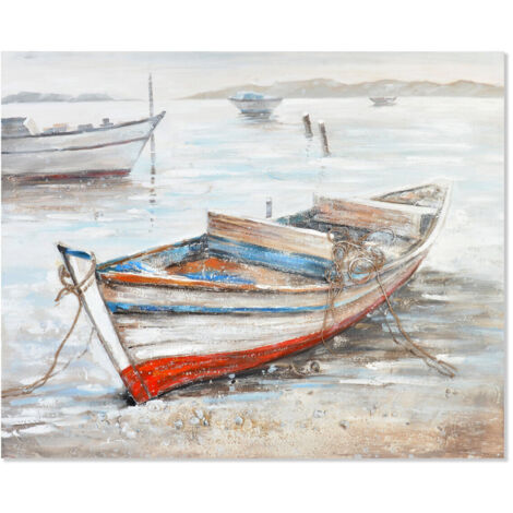 Cuadro Lienzo Mdf 150X4X120,5 Barcas Pintado Mano