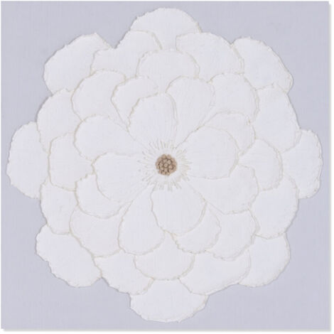 Cuadro Lienzo Papel Mache 120X7X120 Flor 3D Blanco