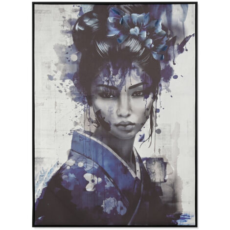 Cuadro Lienzo Ps 103X4X143 Geisha Enmarcado Azul