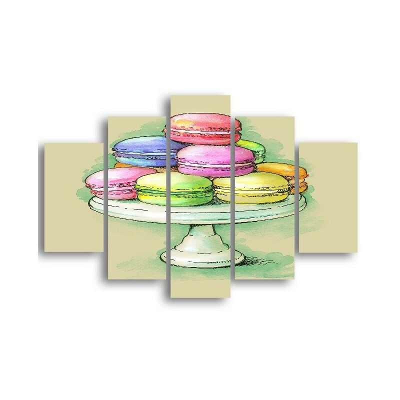 

Homemania - Cuadro Macarons - 5 piezas - Cocina - para la sala de estar, habitacion - Multicolor en MDF, 95 x 0,3 x 60 cm