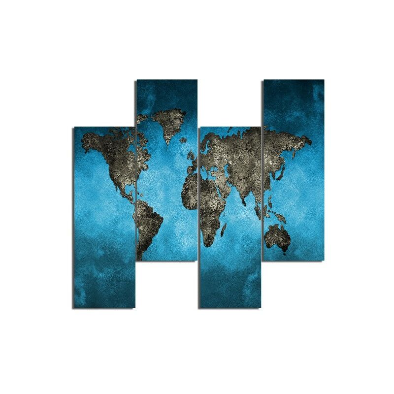

Homemania - Cuadro Mundo - 4 Piezas - Mapa - de la sala de estar, habitacion - Multicolor en MDF, 76 x 0,3 x 50 cm