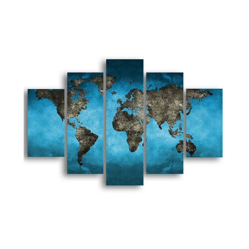 

Homemania - Cuadro Mundo - 5 Piezas - Mapa - para la sala de estar, la habitacion - Multicolor en MDF, 95 x 0,3 x 60 cm
