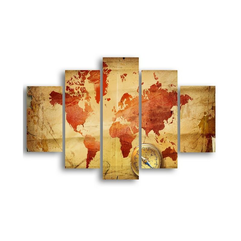 

Homemania - Cuadro Mundo - 5 Piezas - Mapa - para la sala de estar, la habitacion - Multicolor en MDF, 95 x 0,3 x 60 cm