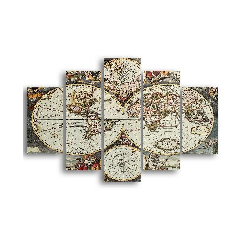 

Homemania - Cuadro Mundo - 5 Piezas - Mapa - para la sala de estar, la habitacion - Multicolor en MDF, 95 x 0,3 x 60 cm