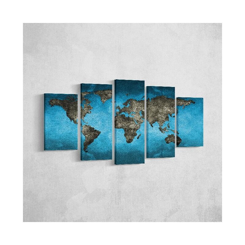 

Homemania - Cuadro Mundo - 5 Piezas - Mapa - para la sala de estar, la habitacion - Multicolor en Poliester, madera, 100 x 3 x 60 cm