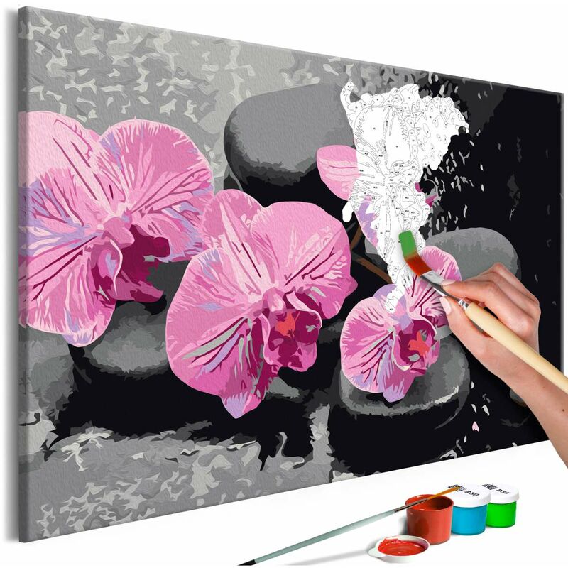 

Cuadro para colorear - Orquídea y piedras zen (fondo negro) Medidas 60X40