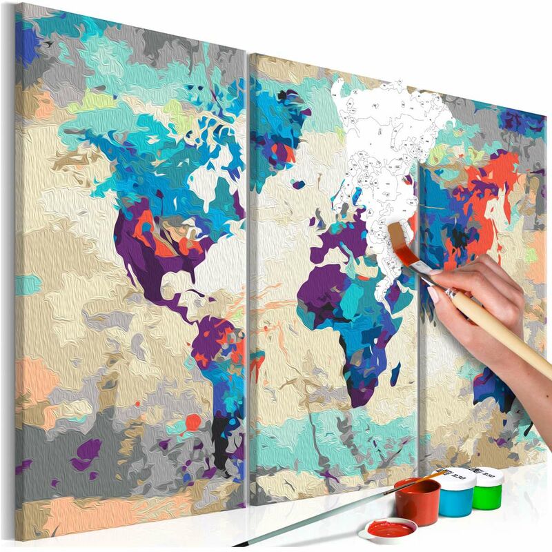 

Cuadro para colorear - World Map (Blue & Red) 3 Parts Medidas 60X40