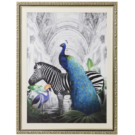 Cuadro Pavo Real Con Marco Madera 96X4X125 Cm