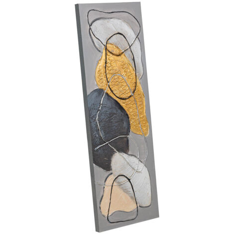 Cuadro pintado a mano con relieve gris 30x90x3