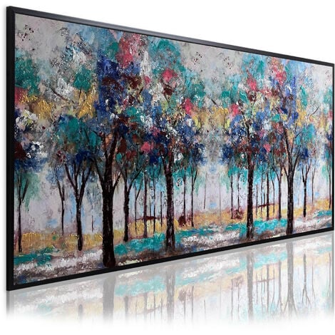 Cuadro Pintado a Mano Naturaleza 140x70 cm BOSQUE PRIMAVERA - Cuadro con marco incluido - DekoArte