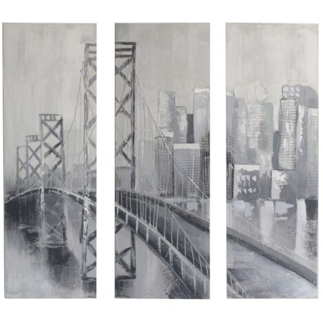 Cuadro pintado set 3 piezas puente cm40x120x3