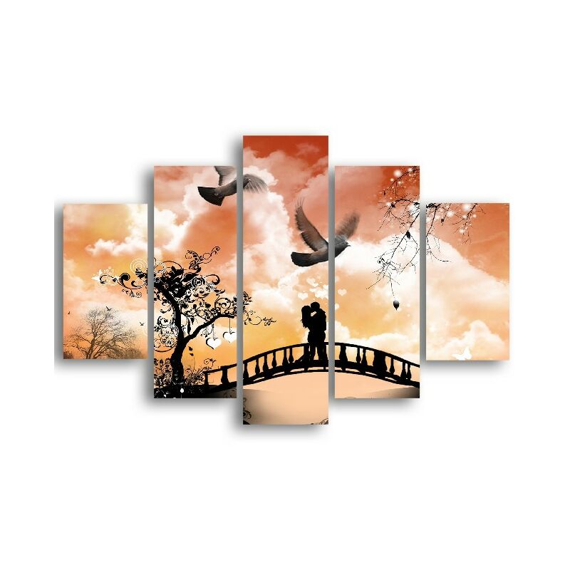 

Homemania - Cuadro Puente - 5 piezas - Naturaleza y paisajes - por sala de estar, habitacion - Multicolor en MDF, 95 x 0,3 x 60 cm