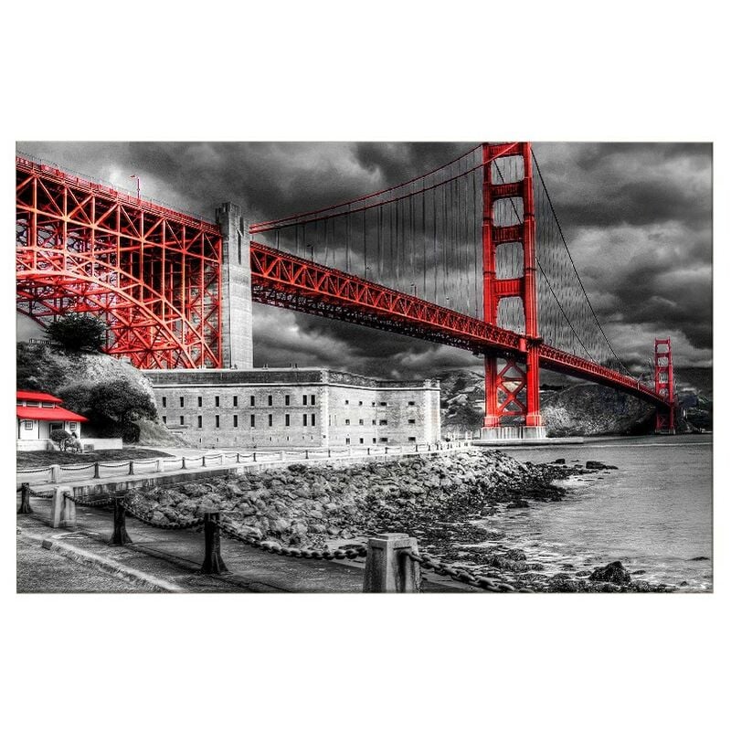 

Homemania - Cuadro Puente - Ciudades y paisajes - para la sala de estar, la habitacion - Multicolor en Poliester, madera, 100 x 3 x 50 cm