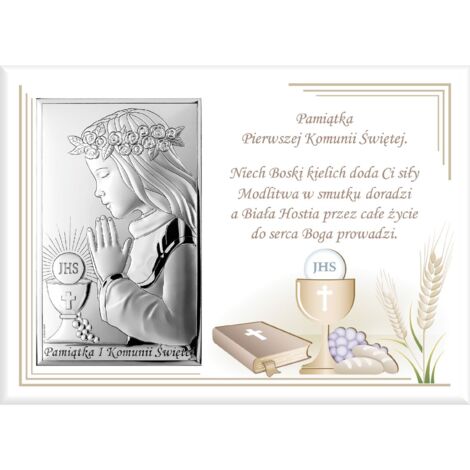 Cuadro recuerdo de la Primera Comunión, regalo en plata para niña 18x13  Tamaño: 18x13 cm  Color: Blanco  SKU: VL860/4LBI