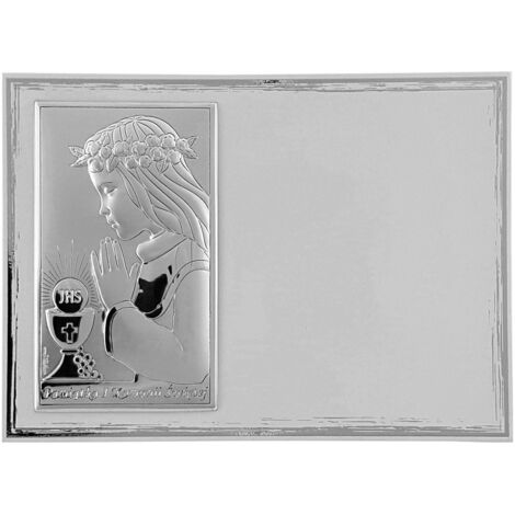 Cuadro recuerdo de primera comunión en plata con grabado para niña Tamaño: 18x13 cm Color: Blanco SKU: VL821/4BI