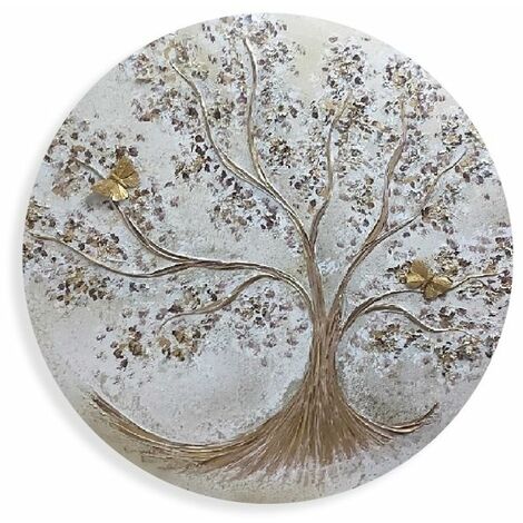 Comprar Cuadro pintura rectangular árbol en turquesa y gris con marco plata