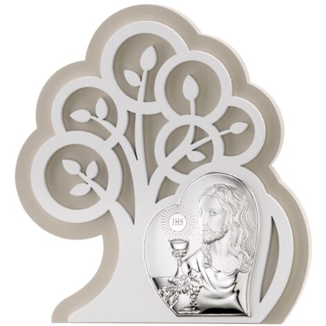 Cuadro santa comunión, recuerdo de primera comunión en plata con grabado  Tamaño: 14x15,5 cm  SKU: VL81402/1L