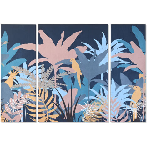 Cuadro Set 3 Lienzo Mdf 140X3,8X100 Jungle Azul CU201611