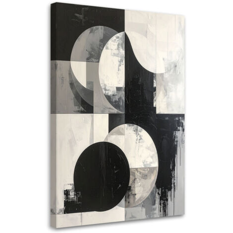 Cuadro sobre Lienzo, Abstracción círculos blanco y negro, 20x30