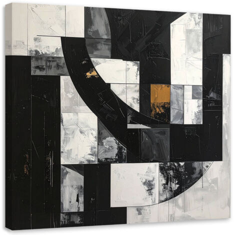 Cuadro sobre Lienzo, Abstracción geométrica en blanco y negro, 20x20