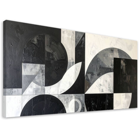 Cuadro sobre Lienzo, Abstracción geométrica negro blanco, 80x40