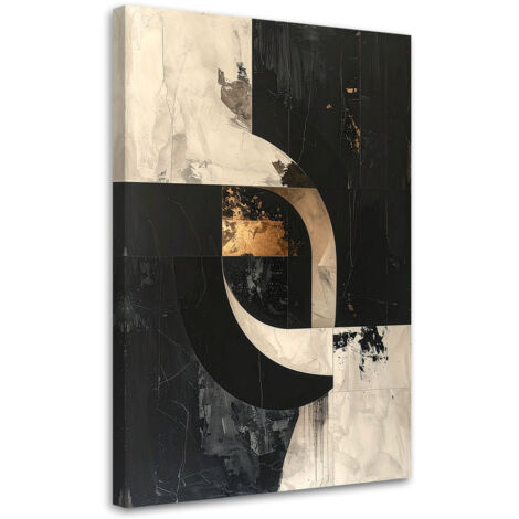 Cuadro sobre Lienzo, Abstracción geométrica negro dorado, 30x45