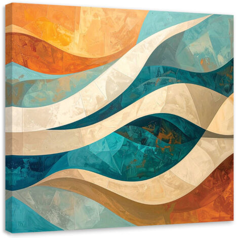 Cuadro sobre Lienzo, Abstracción líneas formas beige turquesa, 30x30