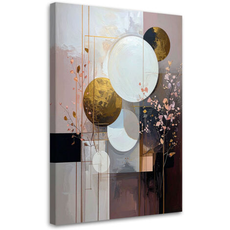 Cuadro sobre Lienzo, Abstracción rosa formas círculos hojas, 20x30