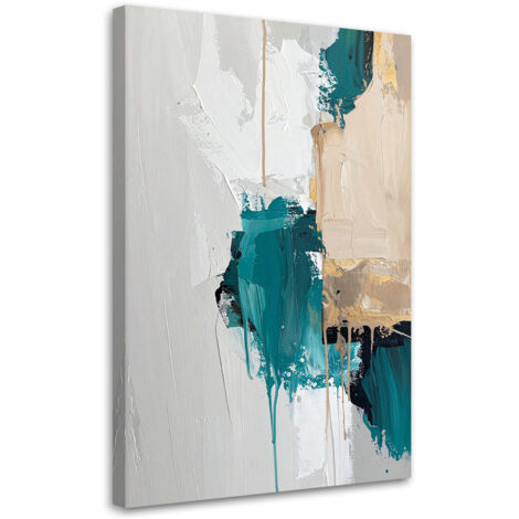 Cuadro sobre Lienzo, Abstracción turquesa y gris, 80x120