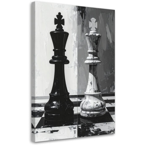 Cuadro sobre Lienzo, Ajedrez 3D Rey Blanco y Negro Abstracto, 20x30