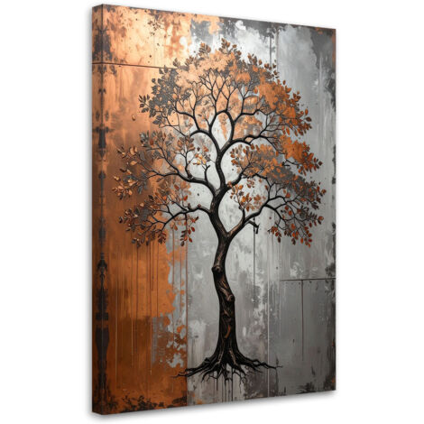 Cuadro sobre Lienzo, Árbol grunge gris cobrizo, 30x45
