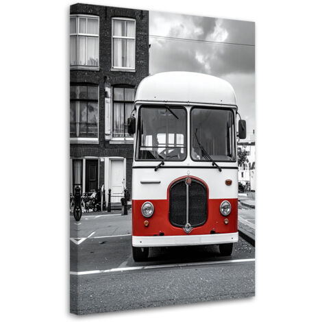 Cuadro sobre Lienzo, Autobús retro blanco aparcado en una calle de La Habana Cuba, 20x30