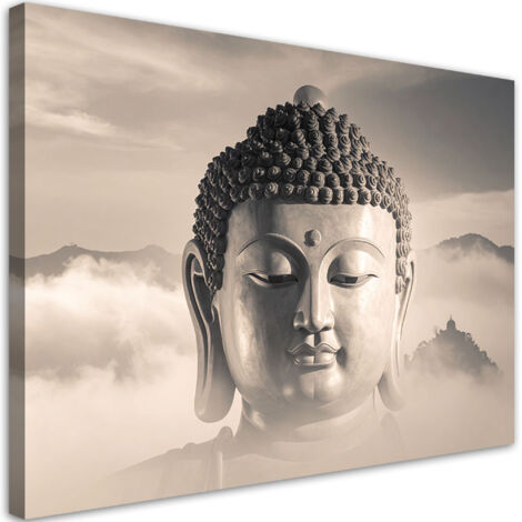 Cuadro sobre Lienzo, Buda con las montañas de fondo spa zen beige, 30x20