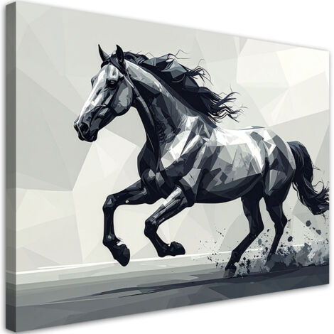 Cuadro sobre Lienzo, Caballo negro geométrico corriendo, 30x20