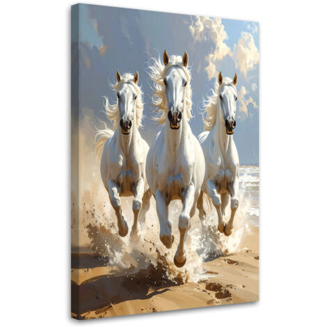 Cuadro sobre Lienzo, Caballos blancos galopando naturaleza, 20x30
