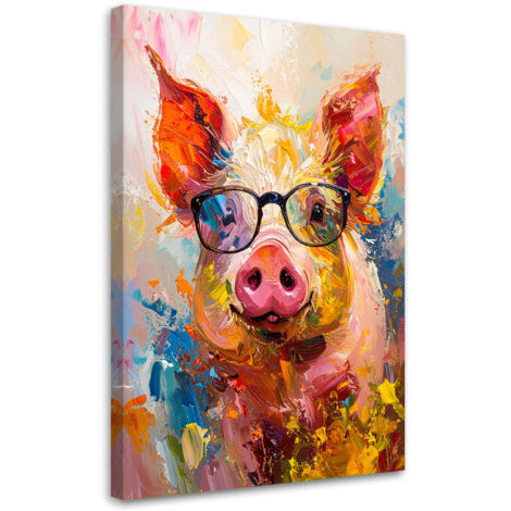 Cuadro sobre Lienzo, Cerdo colorido con gafas imitación pintura, 30x45