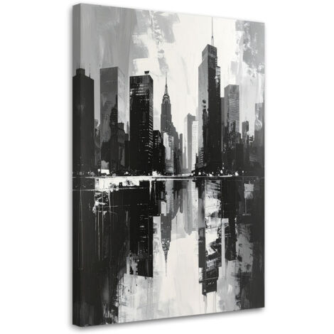 Cuadro sobre Lienzo, Edificios de la ciudad en blanco y negro imitación pintura, 40x60