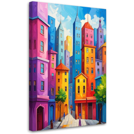 Cuadro sobre Lienzo, Edificios y casas abstractos y coloridos, 20x30