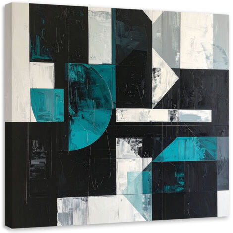 Cuadro sobre Lienzo, Formas geométricas turquesa y negro, 40x40