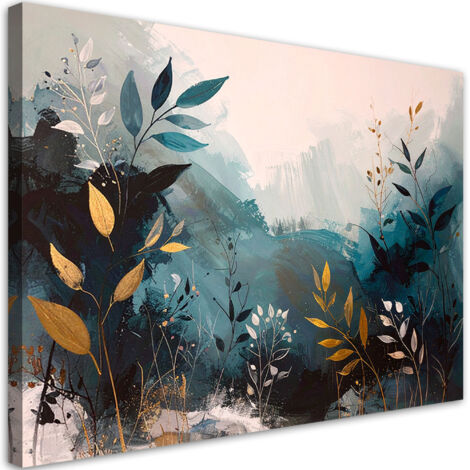 Cuadro sobre Lienzo, Hojas abstractas turquesa plantas naturaleza, 30x20