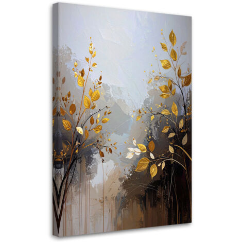 Cuadro sobre Lienzo, Hojas doradas abstractas plantas glamour, 30x45