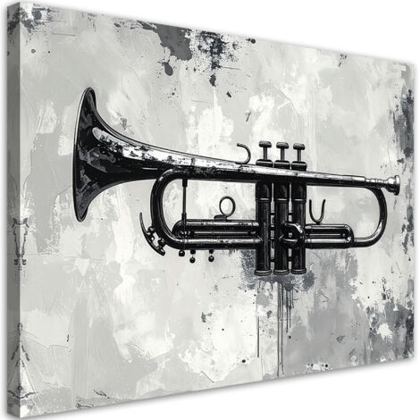 Cuadro sobre Lienzo, Instrumentos de trompeta en blanco y negro, 30x20