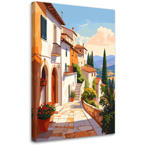 Cuadro sobre Lienzo, Italia paisaje de calles y casas de la Toscana, 40x60