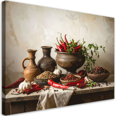Cuadro sobre Lienzo, Jarra con chiles y especias, 30x20