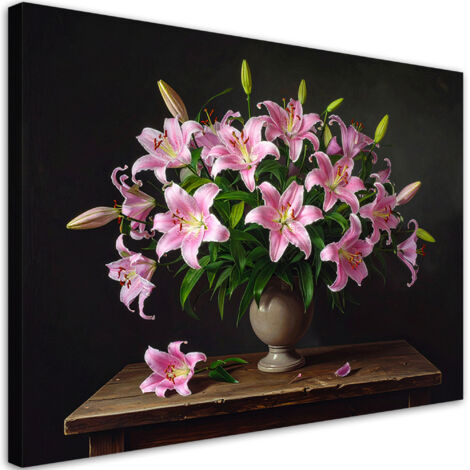 Cuadro sobre Lienzo, Lirios rosas en un jarrón, 45x30